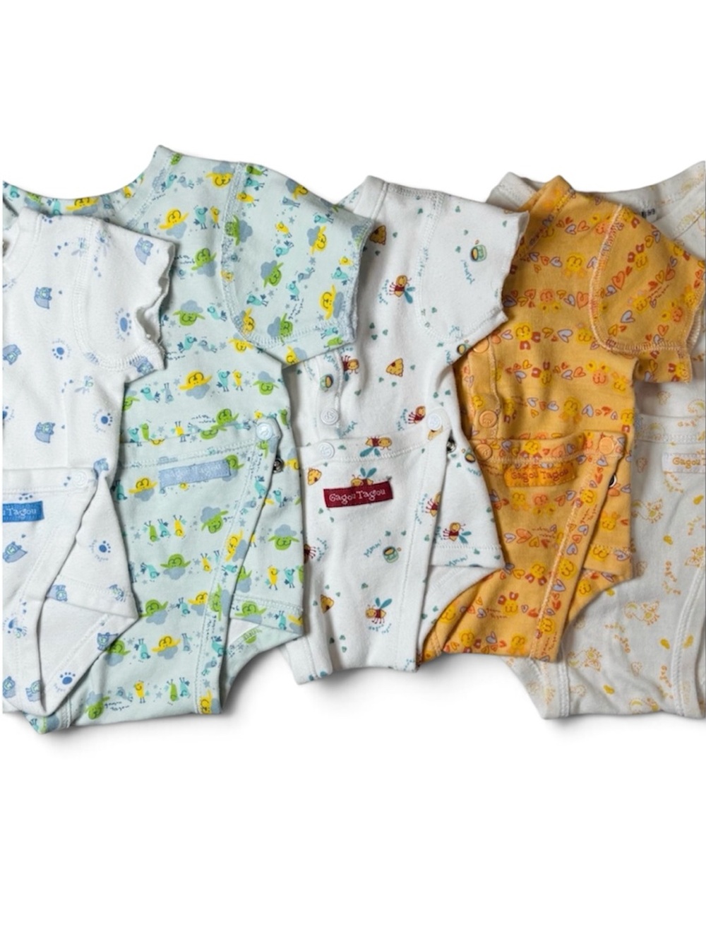 Gagou Tagou Baby Short Sleeve Side Snap Bodysuit lot of 5-Pack Cotton 0-9 Months